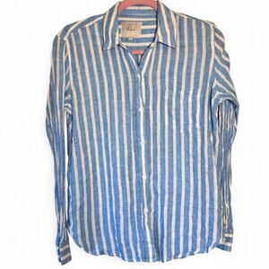 Rails Blue White Striped Linen Blend Button Down Shirt Womens S Lightweight Top
